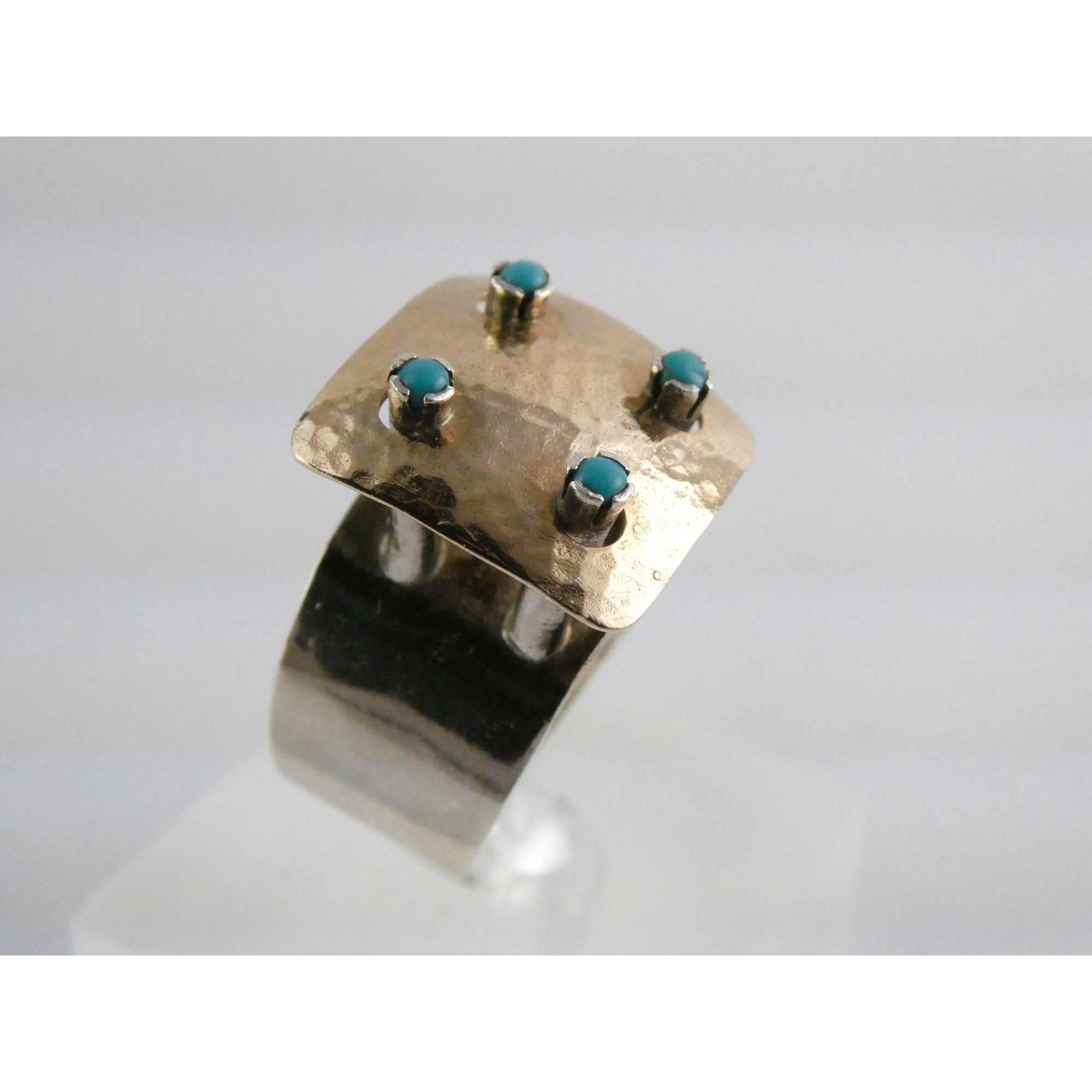 Artisan 14k Yellow Gold Sterling Silver Four Turquoise Statement Ring Size 9.75