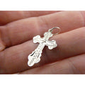 Vintage Thin Sterling Silver w Small Diamond Chip Center Cross Charm Pendant .5g