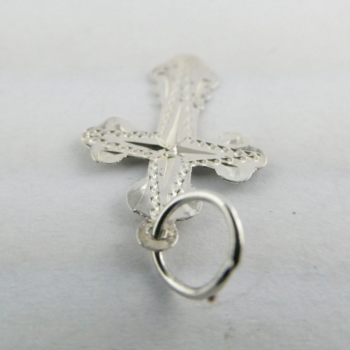 Vintage Thin Sterling Silver w Small Diamond Chip Center Cross Charm Pendant .5g