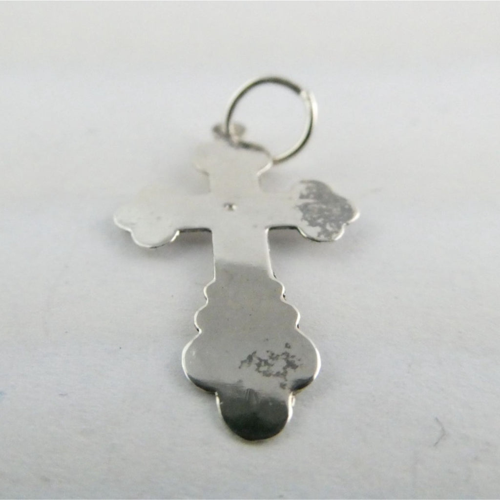Vintage Thin Sterling Silver w Small Diamond Chip Center Cross Charm Pendant .5g
