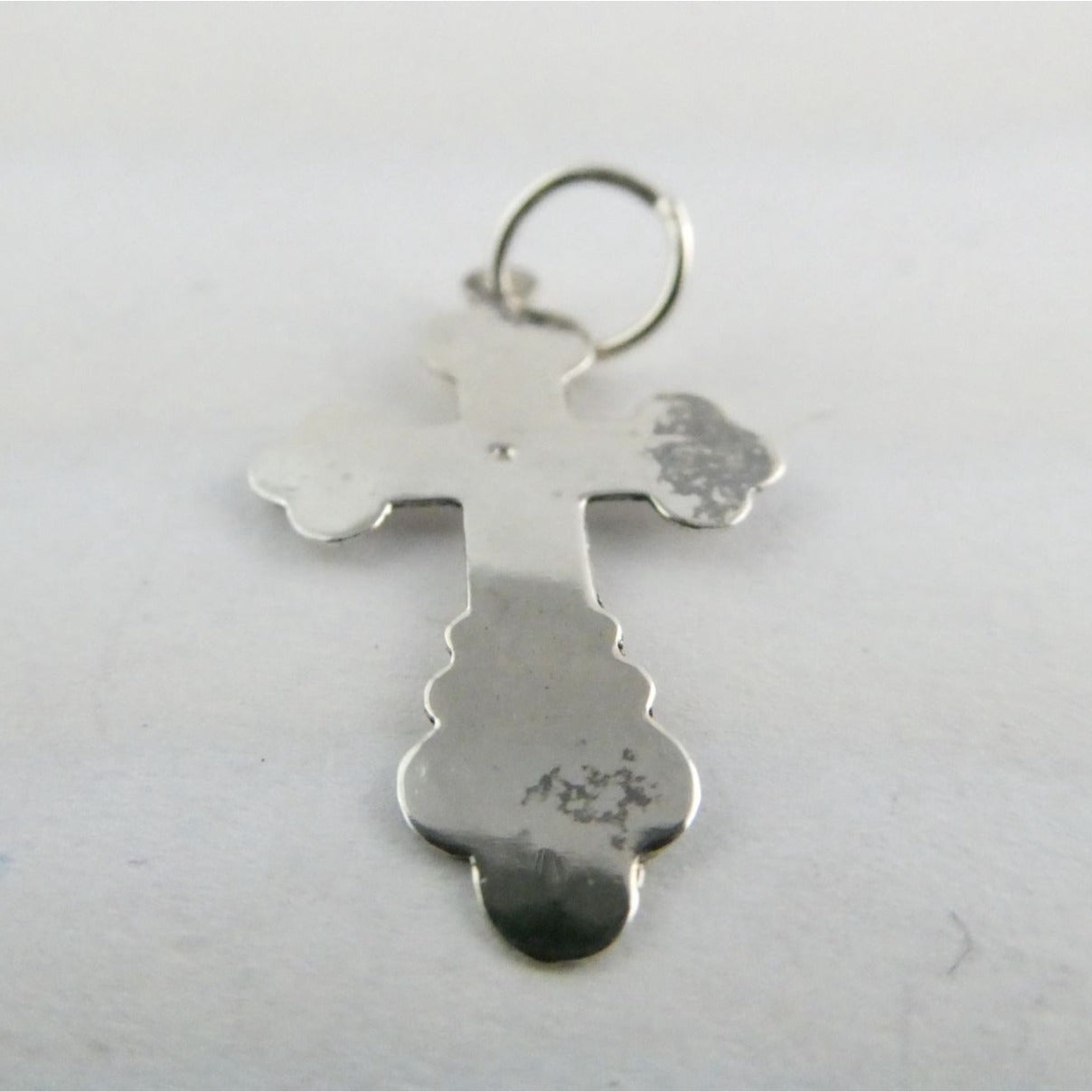 Vintage Thin Sterling Silver w Small Diamond Chip Center Cross Charm Pendant .5g