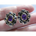 Konstantino 18k Yellow Gold Sterling Silver Amethyst Iolite Clip on Earrings 15g