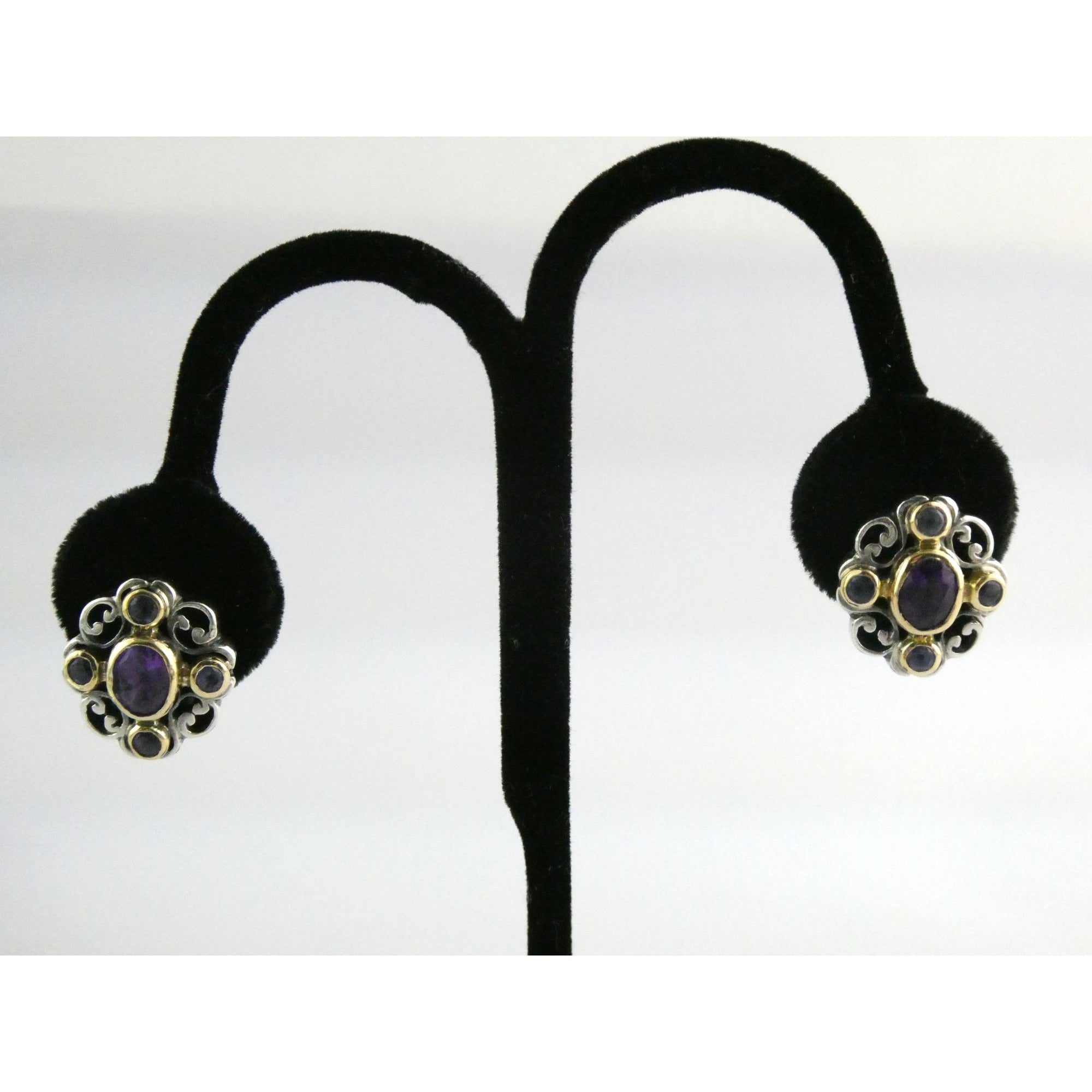 Konstantino 18k Yellow Gold Sterling Silver Amethyst Iolite Clip on Earrings 15g