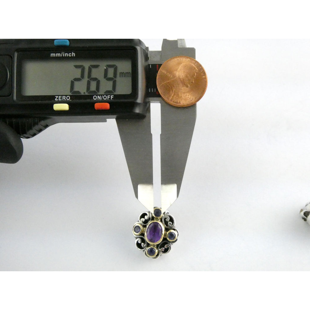 Konstantino 18k Yellow Gold Sterling Silver Amethyst Iolite Clip on Earrings 15g