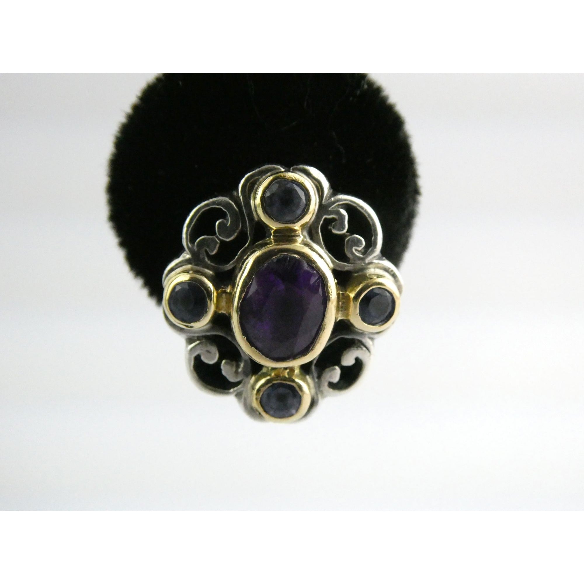 Konstantino 18k Yellow Gold Sterling Silver Amethyst Iolite Clip on Earrings 15g