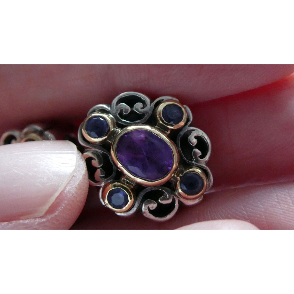 Konstantino 18k Yellow Gold Sterling Silver Amethyst Iolite Clip on Earrings 15g