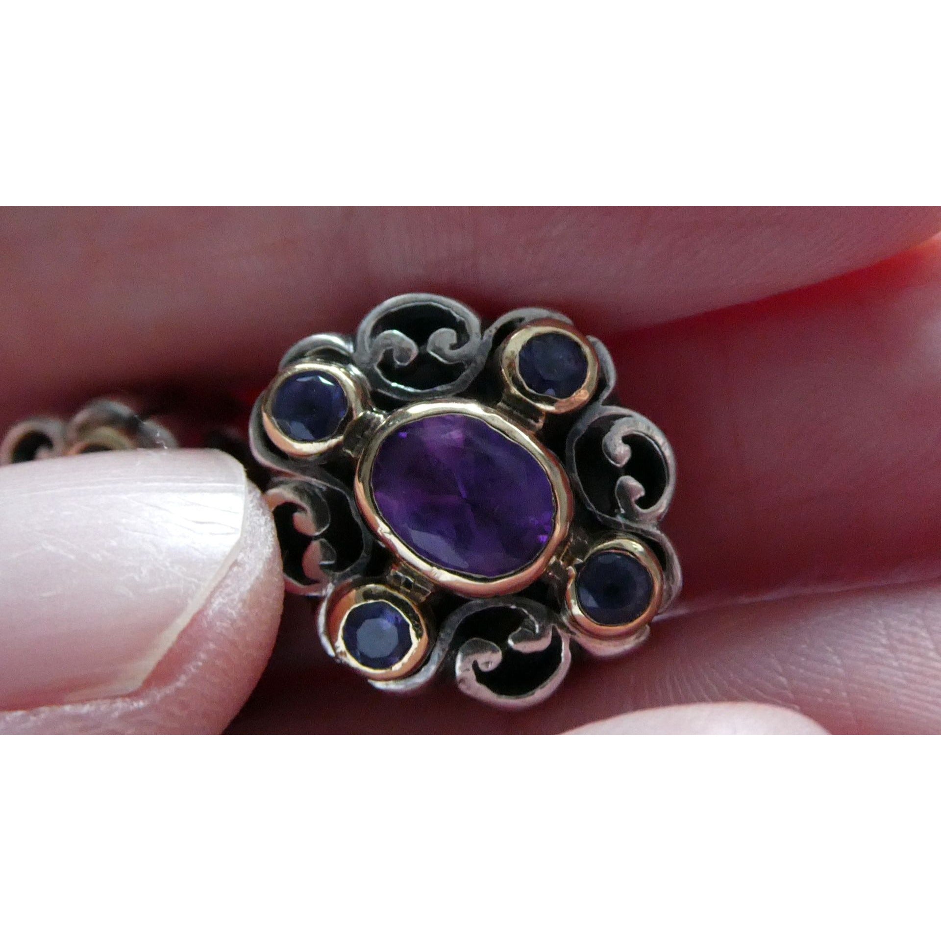 Konstantino 18k Yellow Gold Sterling Silver Amethyst Iolite Clip on Earrings 15g