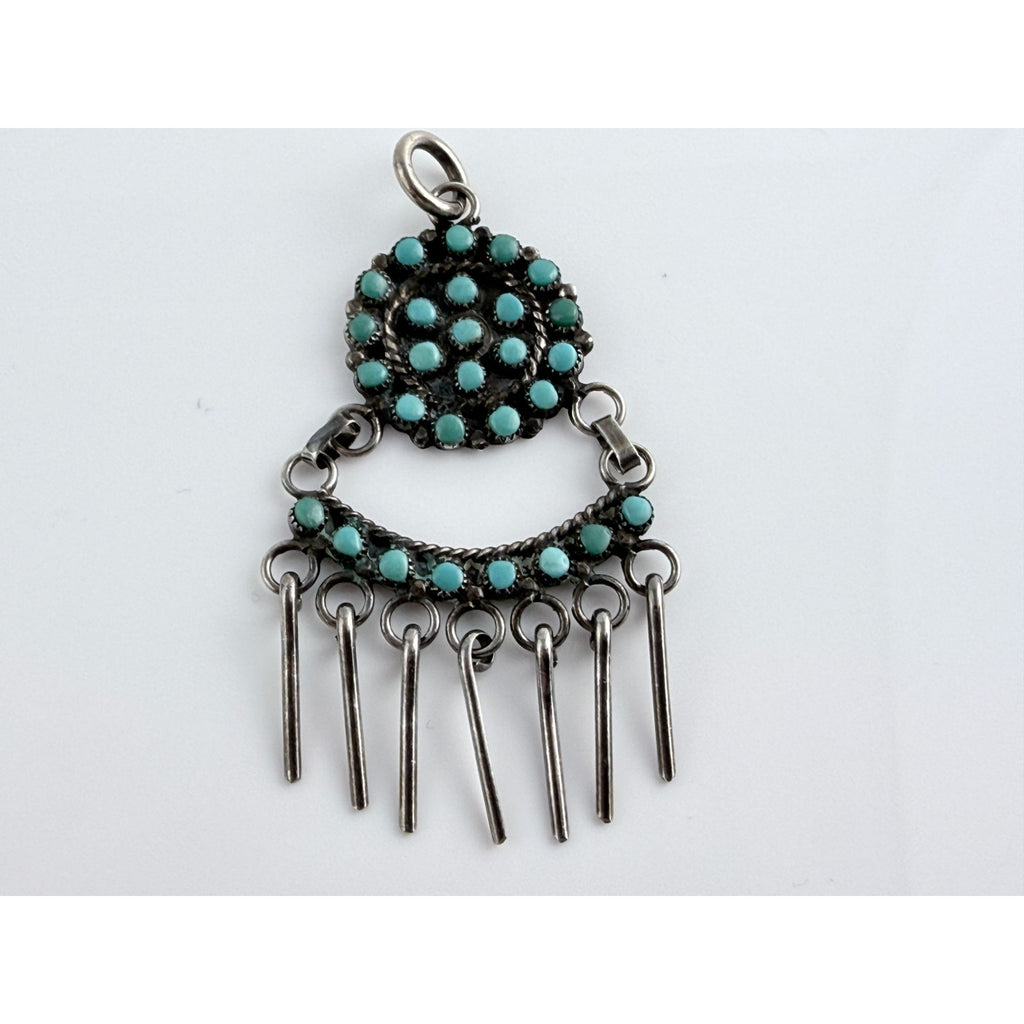Vintage Southwestern Unmarked Sterling Silver Petit Point Turquoise Pendant 5g
