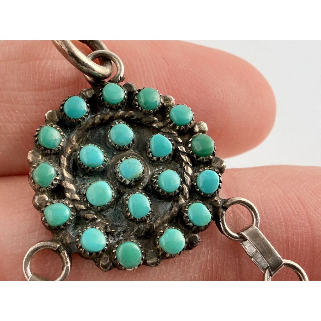 Vintage Southwestern Unmarked Sterling Silver Petit Point Turquoise Pendant 5g