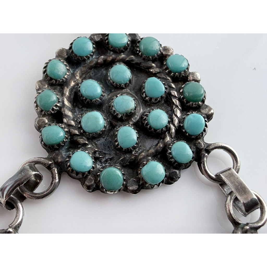 Vintage Southwestern Unmarked Sterling Silver Petit Point Turquoise Pendant 5g
