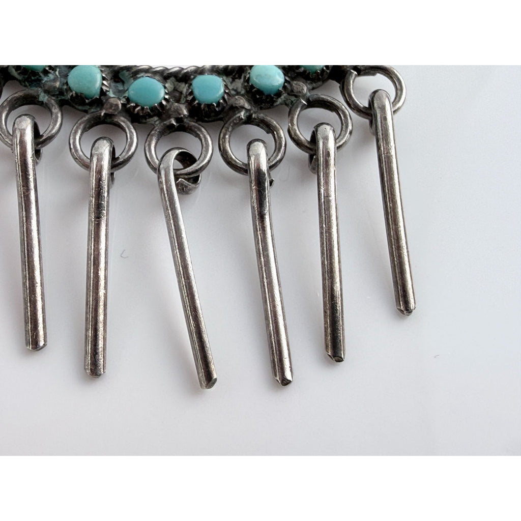 Vintage Southwestern Unmarked Sterling Silver Petit Point Turquoise Pendant 5g