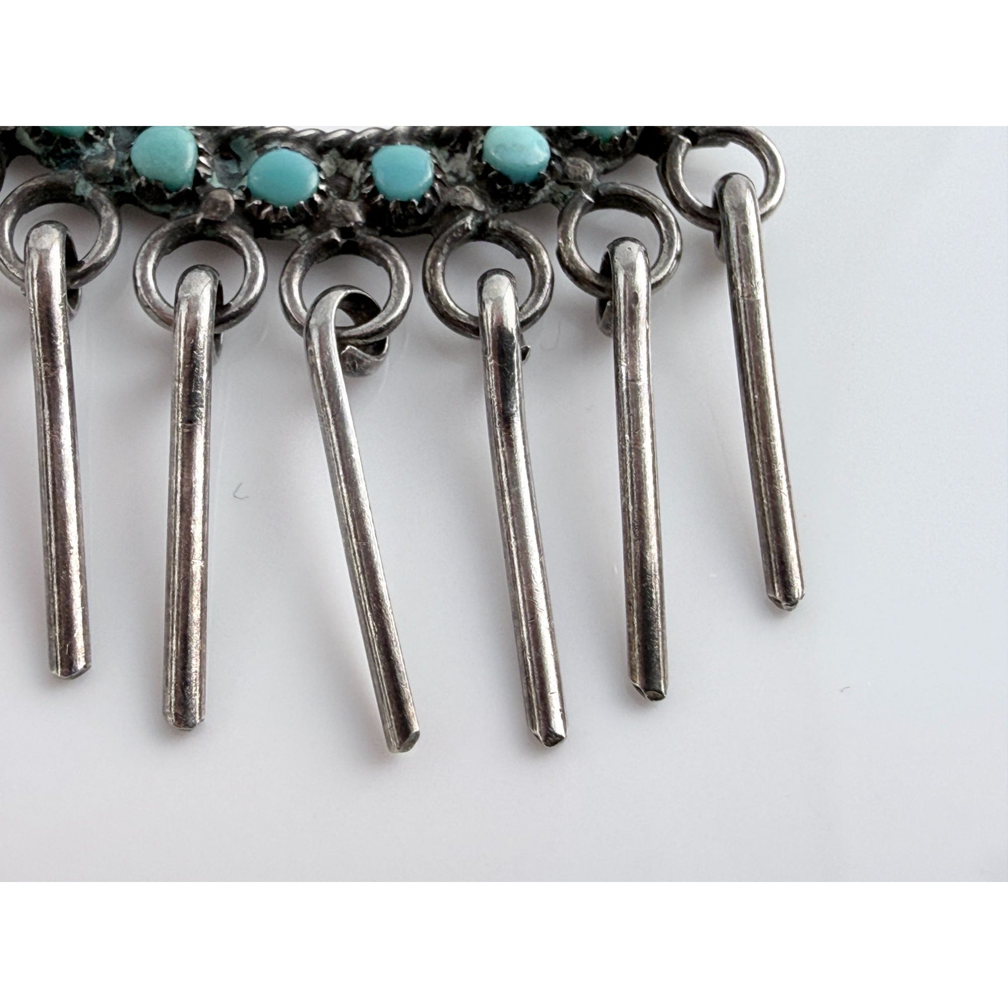 Vintage Southwestern Unmarked Sterling Silver Petit Point Turquoise Pendant 5g