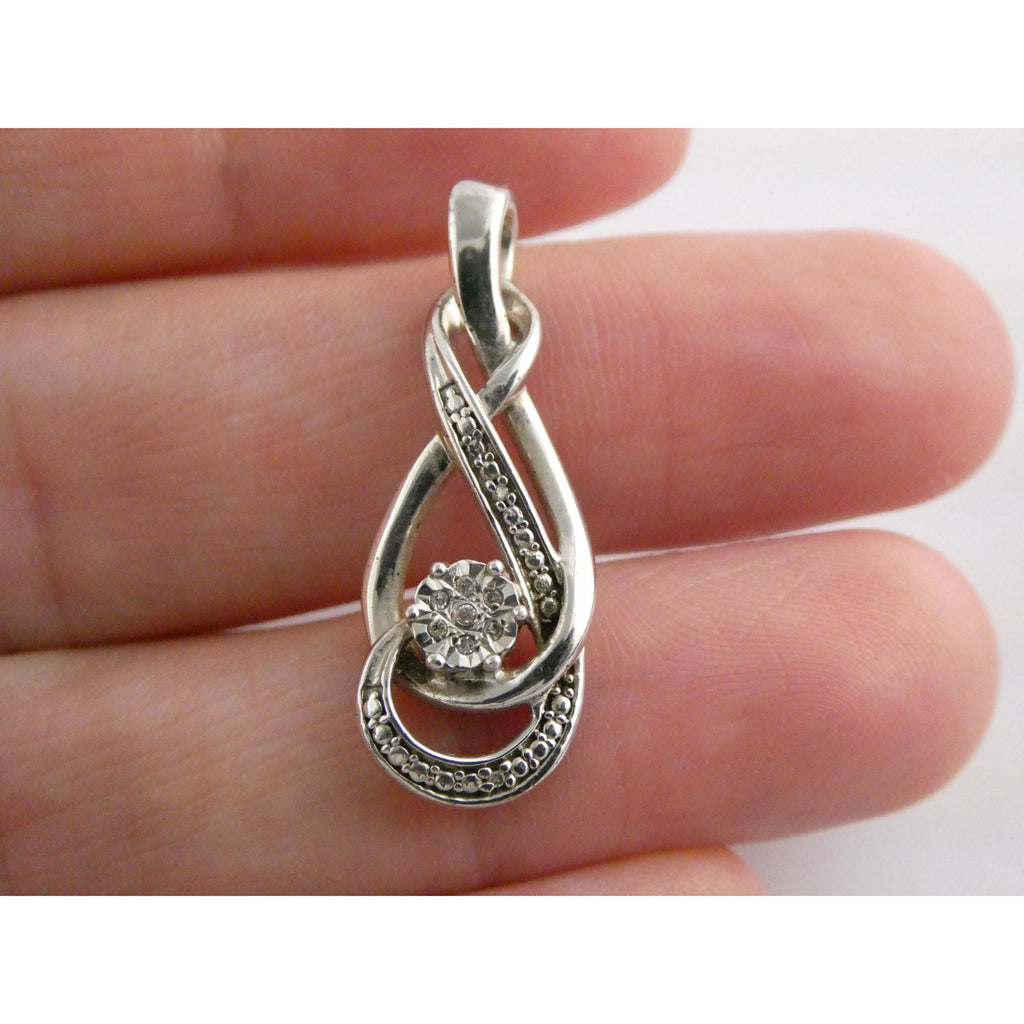 Sterling Silver Natural Diamond Accent Looped Design Pendant 2.7g 925 1 1/8 Inch