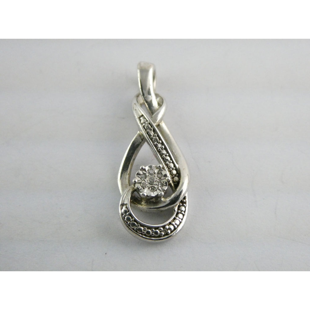 Sterling Silver Natural Diamond Accent Looped Design Pendant 2.7g 925 1 1/8 Inch