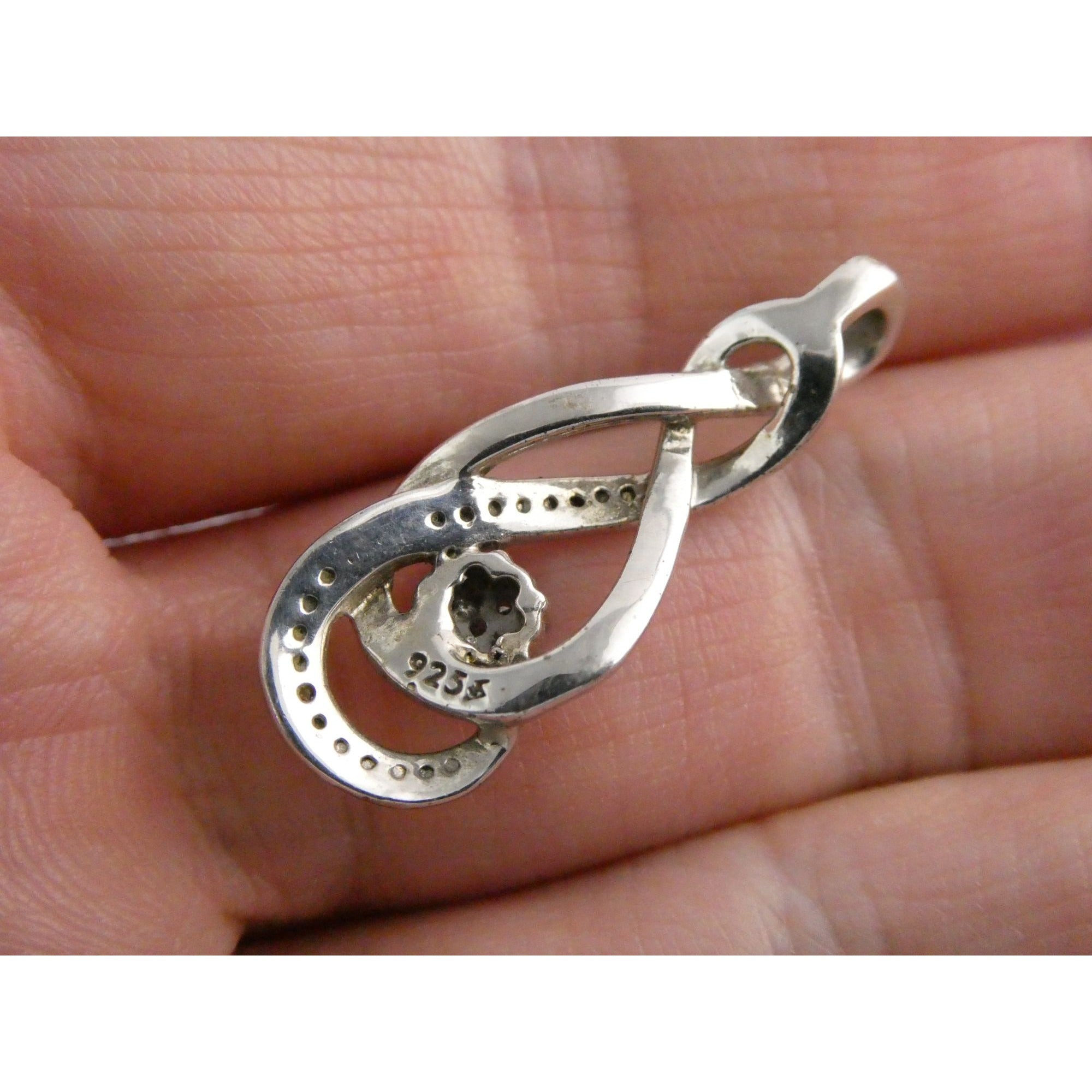Sterling Silver Natural Diamond Accent Looped Design Pendant 2.7g 925 1 1/8 Inch