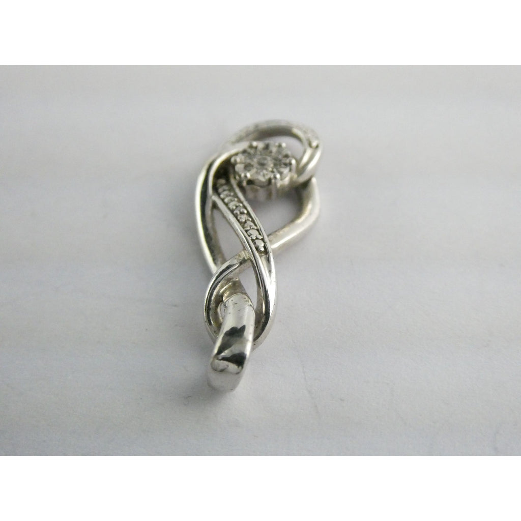 Sterling Silver Natural Diamond Accent Looped Design Pendant 2.7g 925 1 1/8 Inch