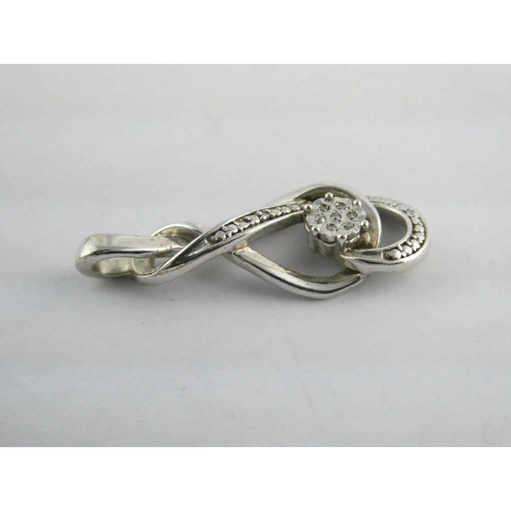Sterling Silver Natural Diamond Accent Looped Design Pendant 2.7g 925 1 1/8 Inch