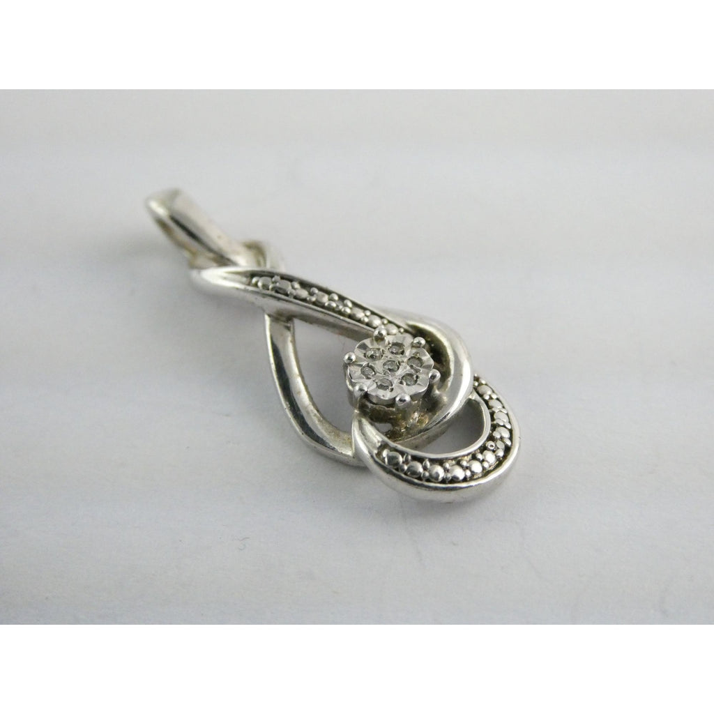 Sterling Silver Natural Diamond Accent Looped Design Pendant 2.7g 925 1 1/8 Inch