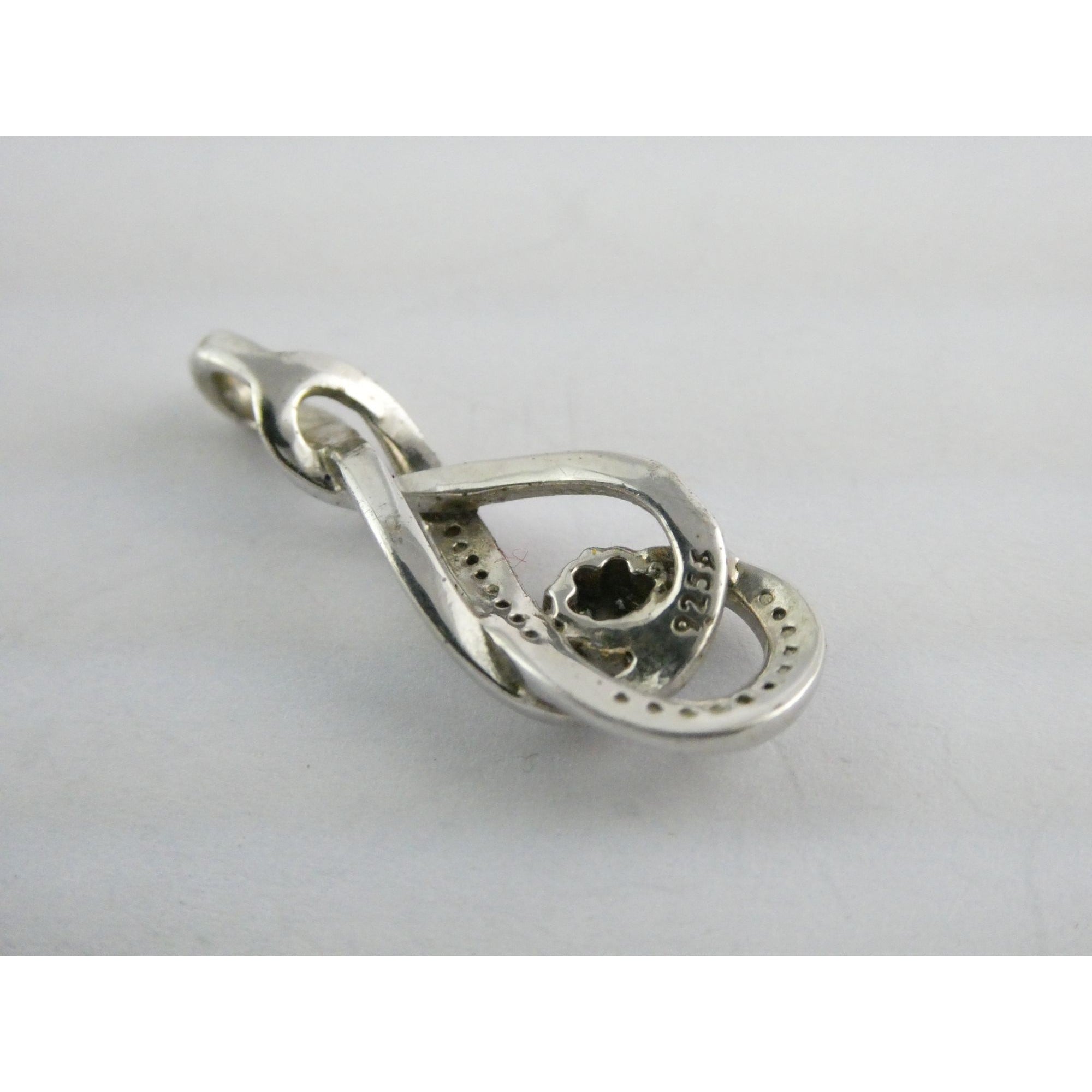 Sterling Silver Natural Diamond Accent Looped Design Pendant 2.7g 925 1 1/8 Inch
