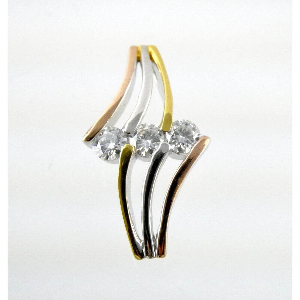 D'Joy Sterling Silver Triple Lab Created Moissanite Gilded Slide Pendant 925 3g