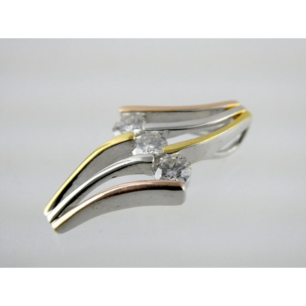 D'Joy Sterling Silver Triple Lab Created Moissanite Gilded Slide Pendant 925 3g