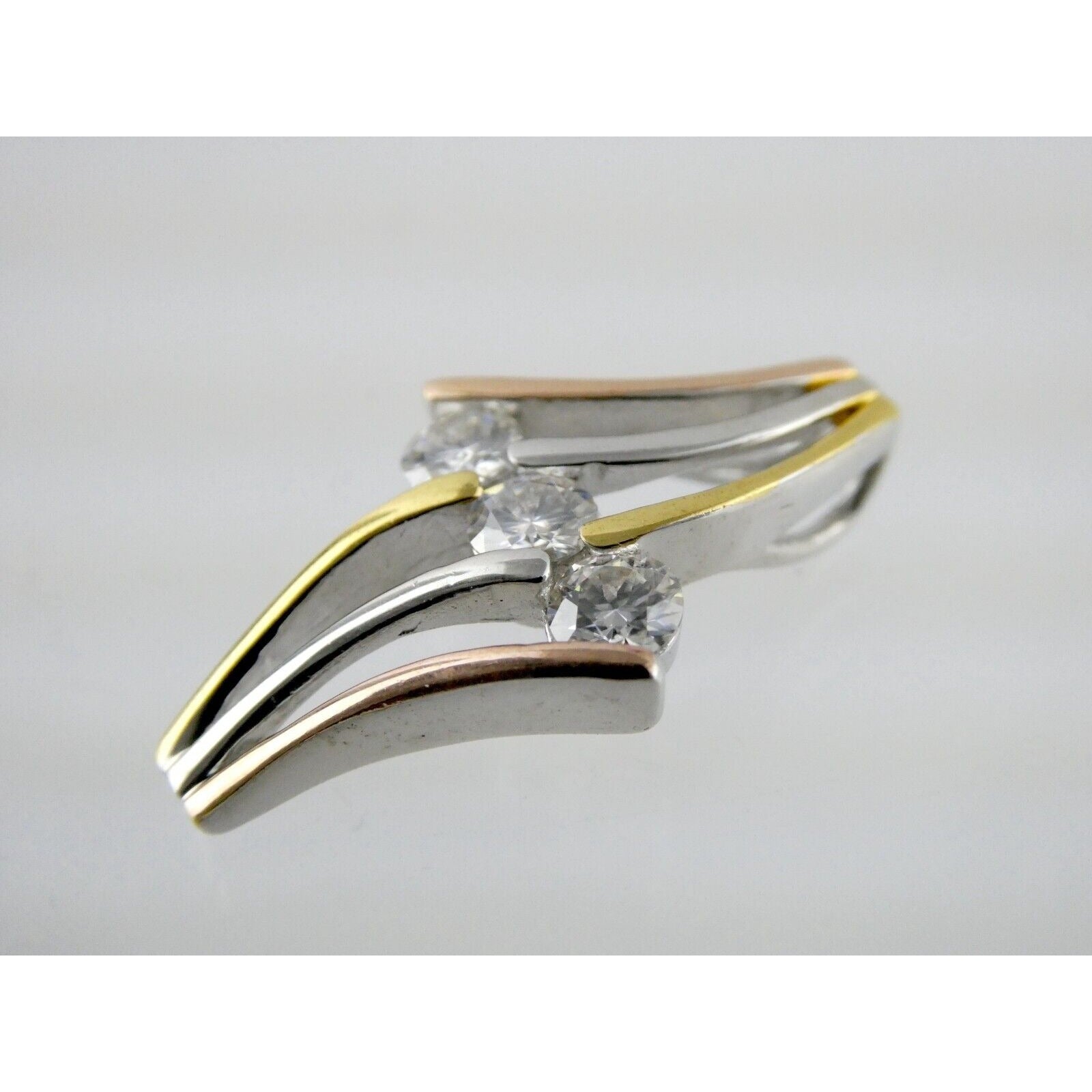 D'Joy Sterling Silver Triple Lab Created Moissanite Gilded Slide Pendant 925 3g