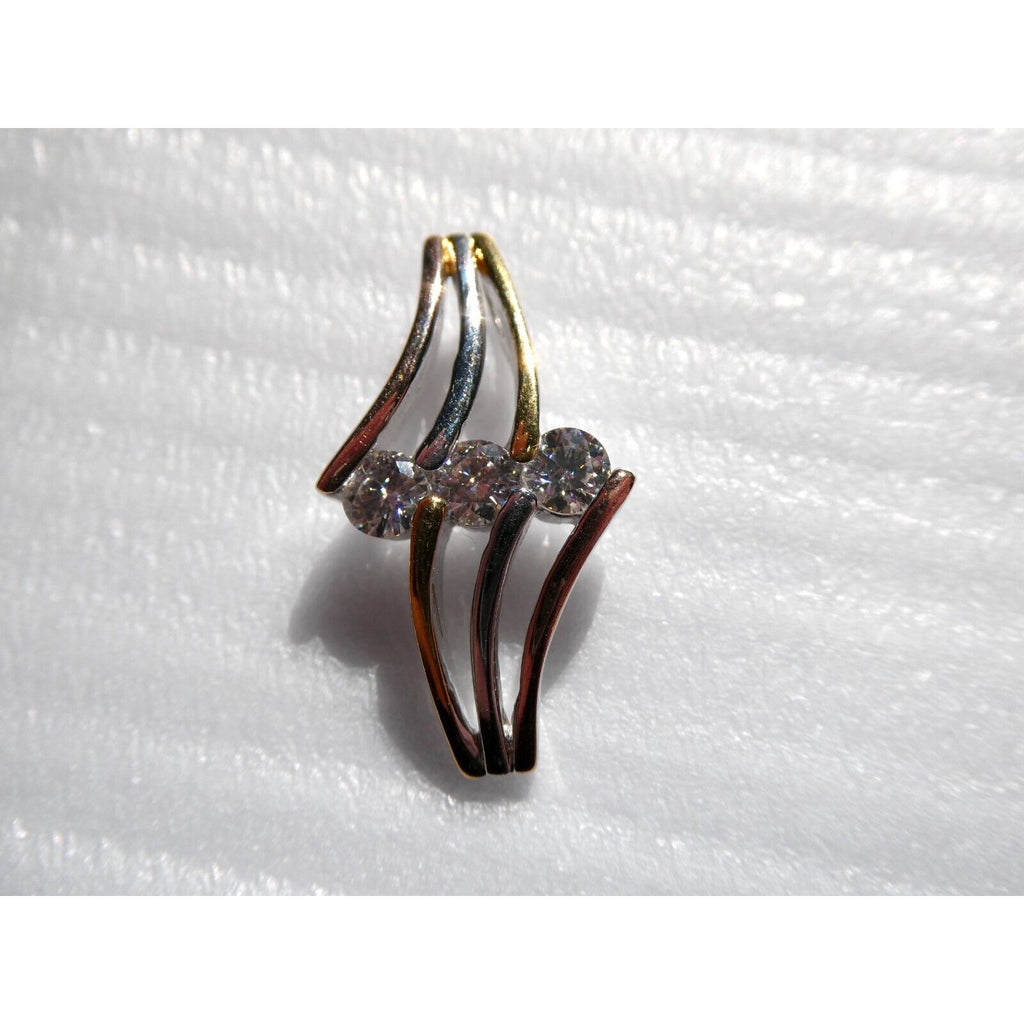 D'Joy Sterling Silver Triple Lab Created Moissanite Gilded Slide Pendant 925 3g