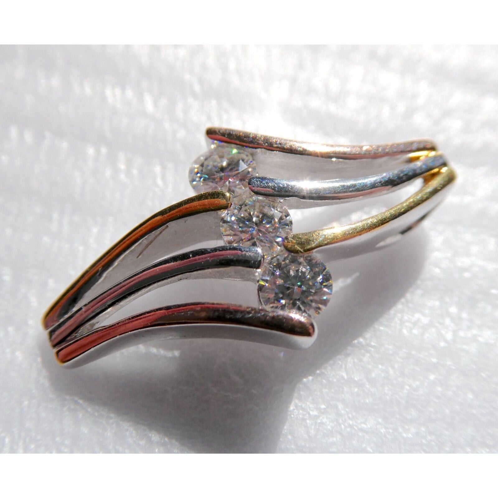 D'Joy Sterling Silver Triple Lab Created Moissanite Gilded Slide Pendant 925 3g