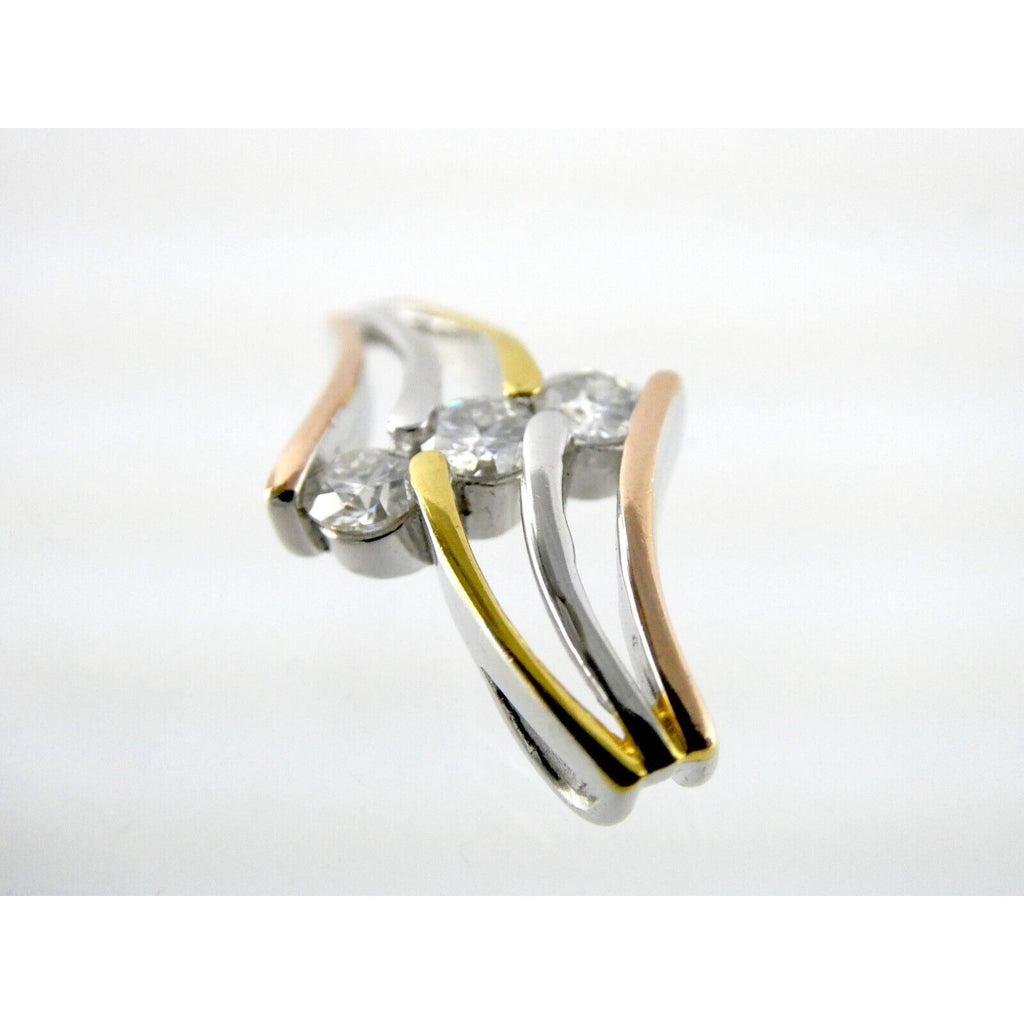 D'Joy Sterling Silver Triple Lab Created Moissanite Gilded Slide Pendant 925 3g