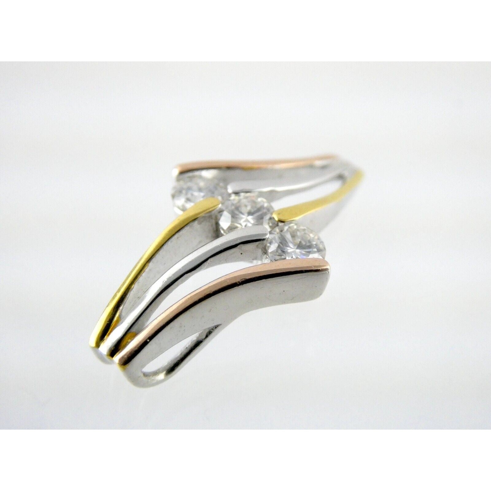 D'Joy Sterling Silver Triple Lab Created Moissanite Gilded Slide Pendant 925 3g