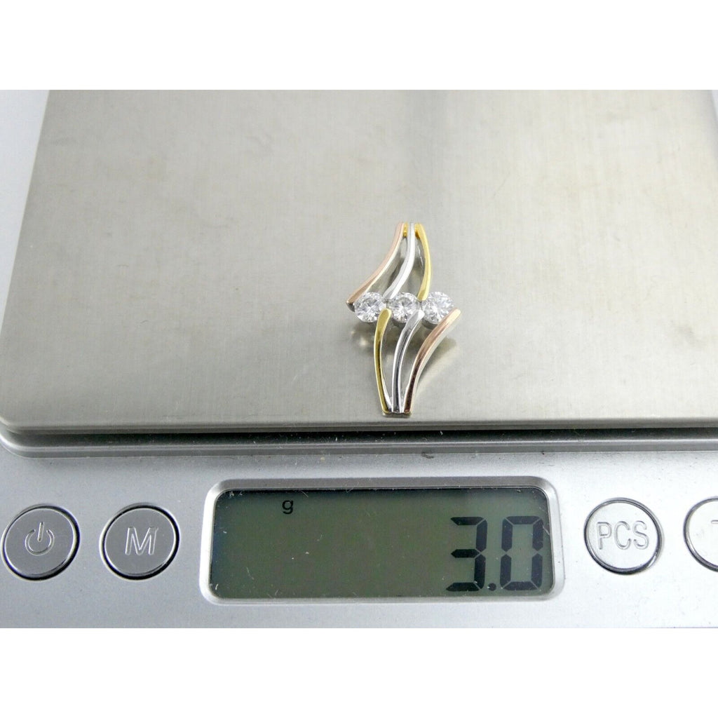 D'Joy Sterling Silver Triple Lab Created Moissanite Gilded Slide Pendant 925 3g