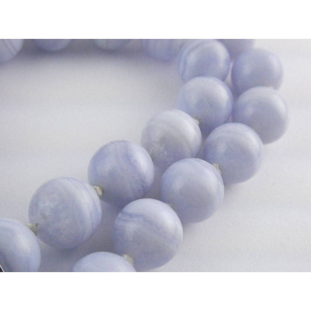 Sterling Silver Hand Knotted Blue Lace Agate Bead Strand Necklace 95g 19 Inches