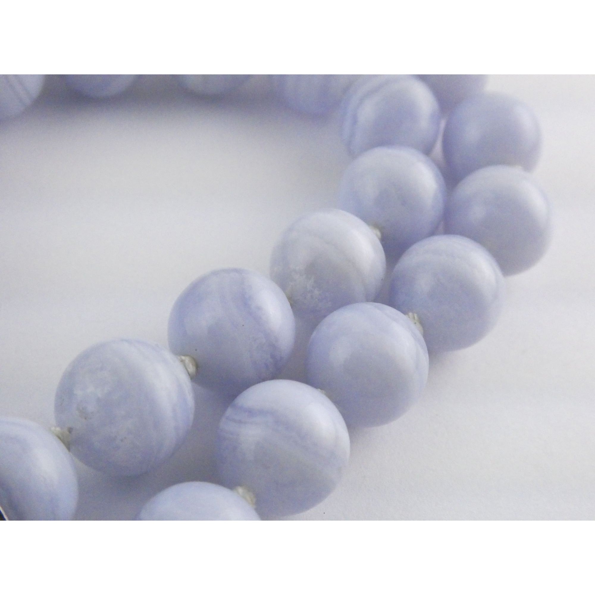 Sterling Silver Hand Knotted Blue Lace Agate Bead Strand Necklace 95g 19 Inches
