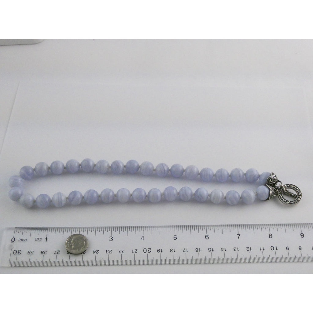 Sterling Silver Hand Knotted Blue Lace Agate Bead Strand Necklace 95g 19 Inches