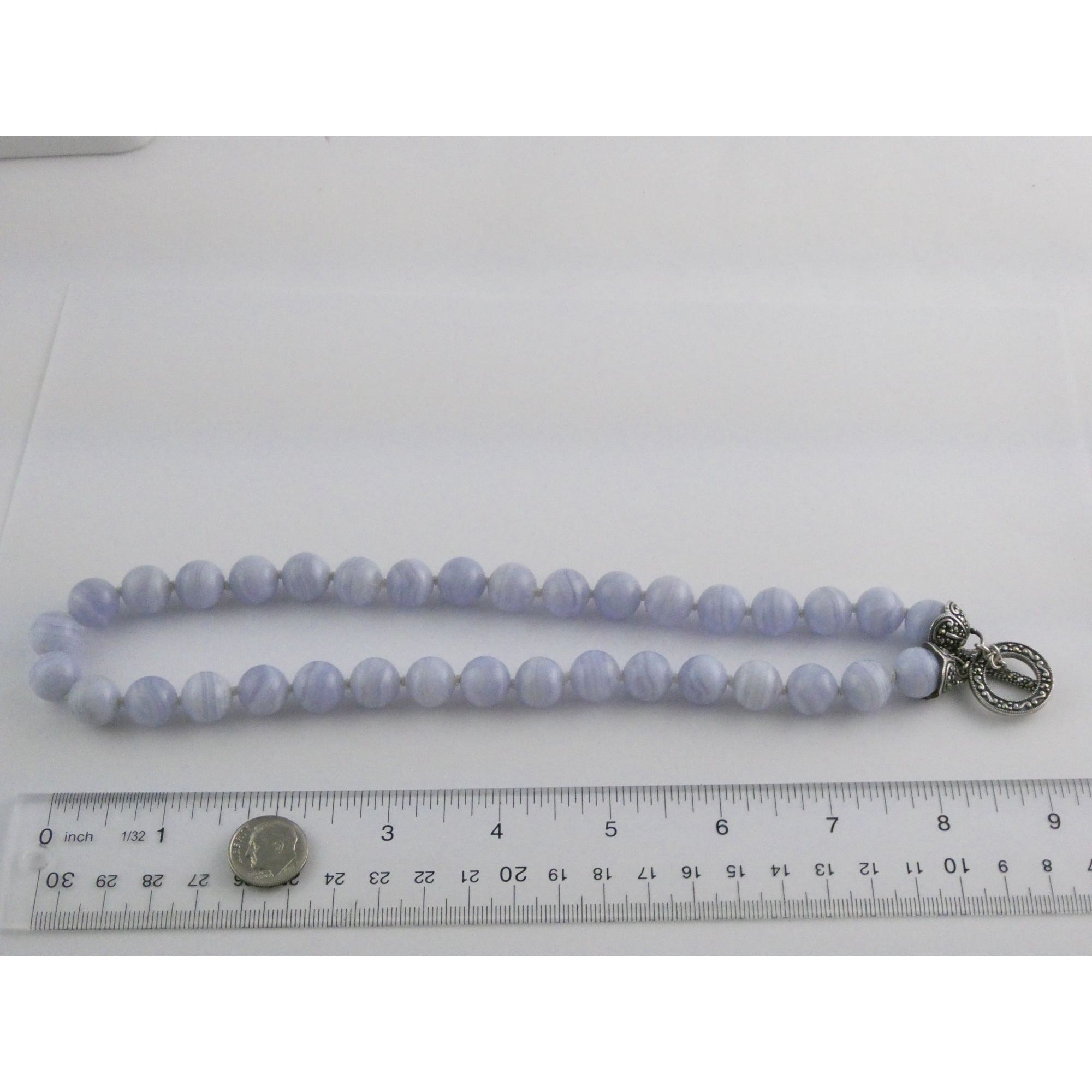Sterling Silver Hand Knotted Blue Lace Agate Bead Strand Necklace 95g 19 Inches