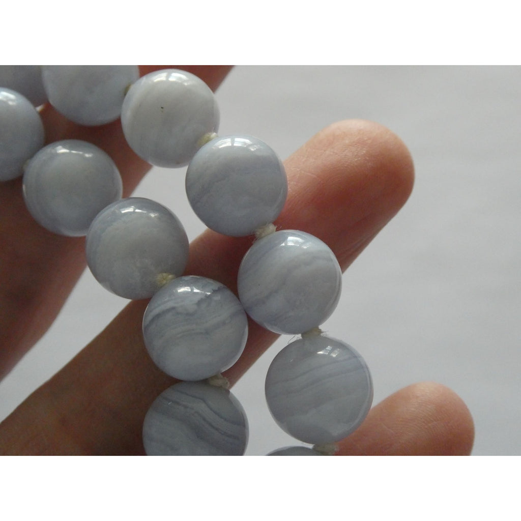 Sterling Silver Hand Knotted Blue Lace Agate Bead Strand Necklace 95g 19 Inches