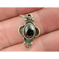 Vintage Sterling Silver Red Violet Garnet Cabochon Pendant Charm 2.4g 24mm Long