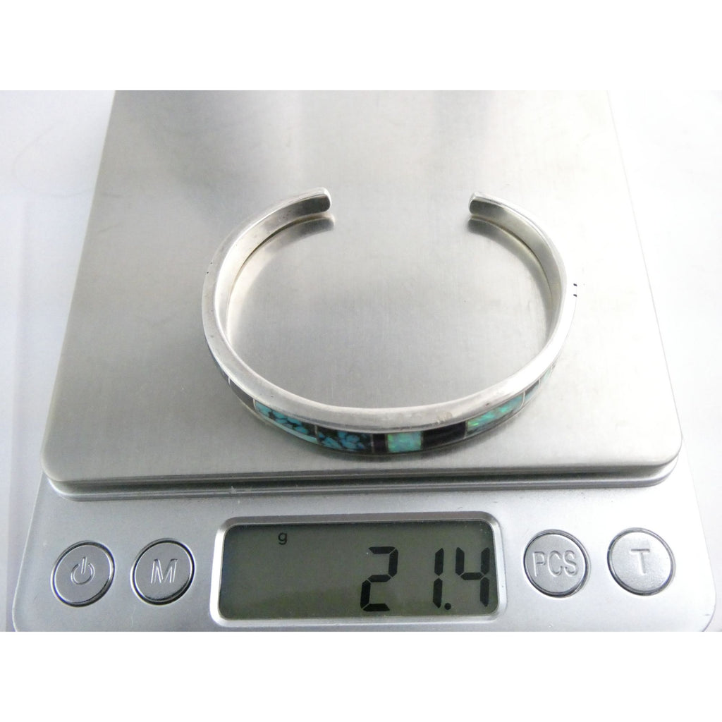 C Willie D Rosales Sterling Silver Opal Spiderweb Turquoise Onyx Cuff Bracelet