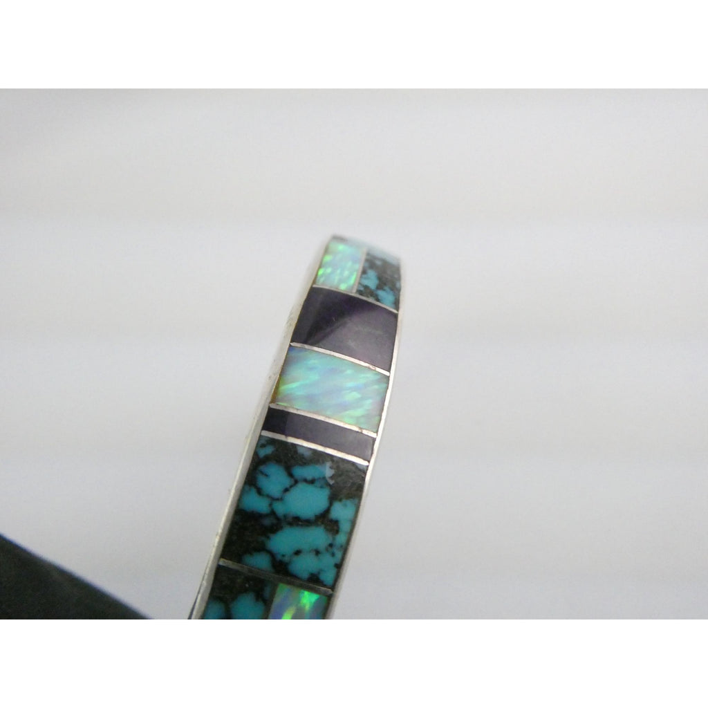 C Willie D Rosales Sterling Silver Opal Spiderweb Turquoise Onyx Cuff Bracelet