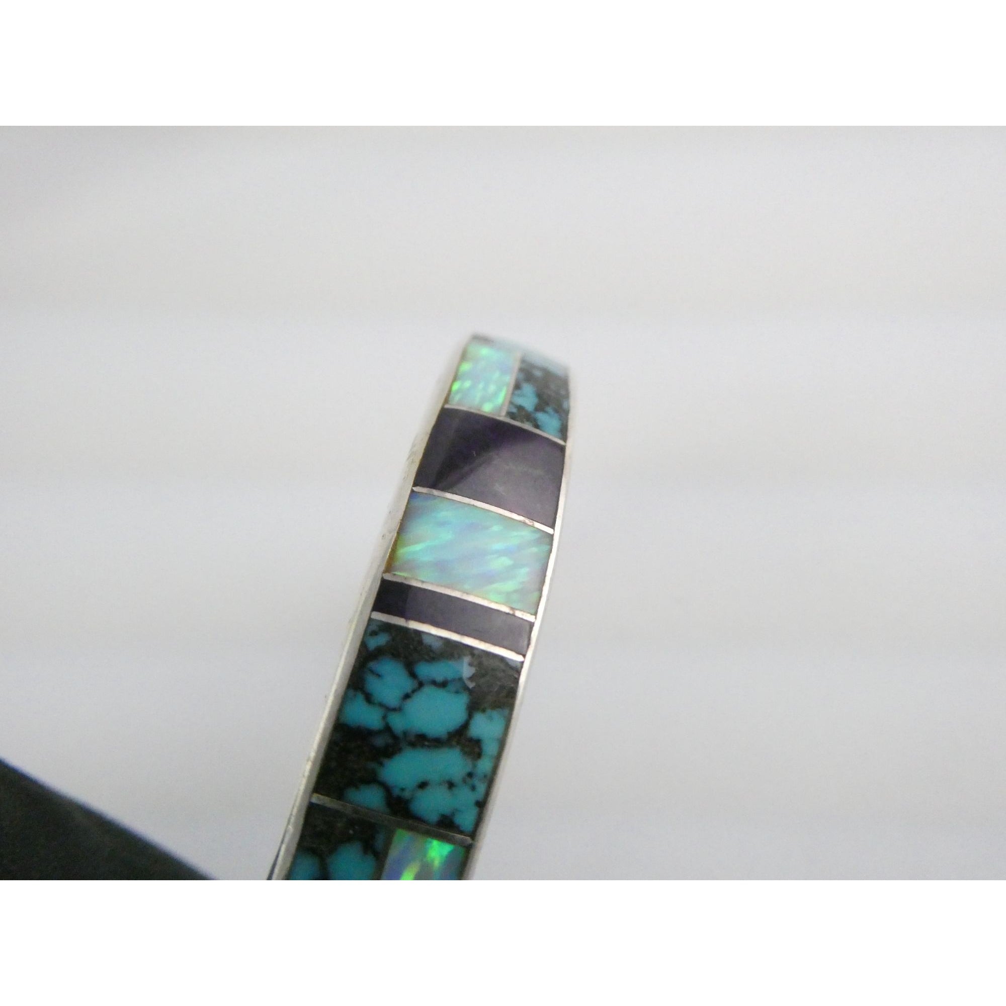 C Willie D Rosales Sterling Silver Opal Spiderweb Turquoise Onyx Cuff Bracelet