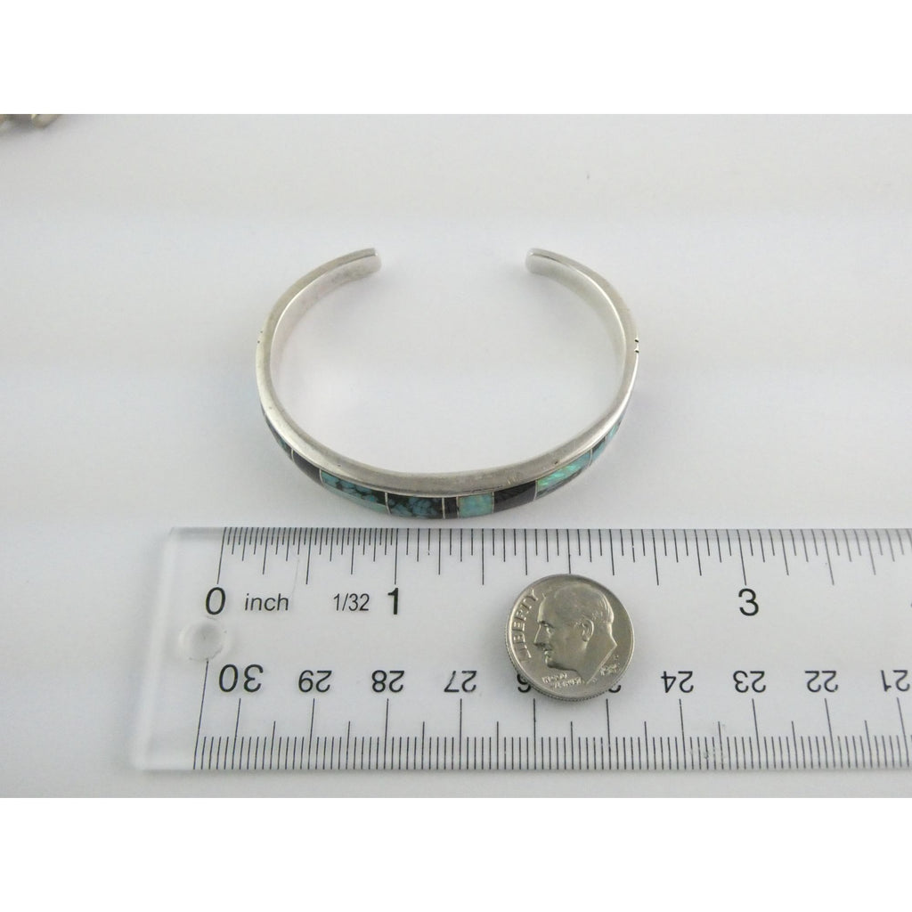 C Willie D Rosales Sterling Silver Opal Spiderweb Turquoise Onyx Cuff Bracelet