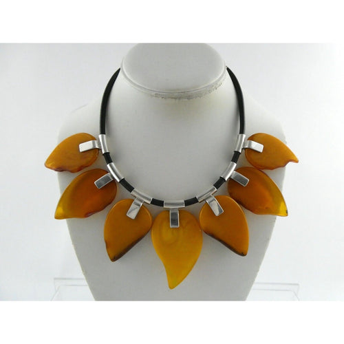 AG Polish Sterling Silver Leather Baltic Amber Necklace 925 90.8g 16.5 Inches