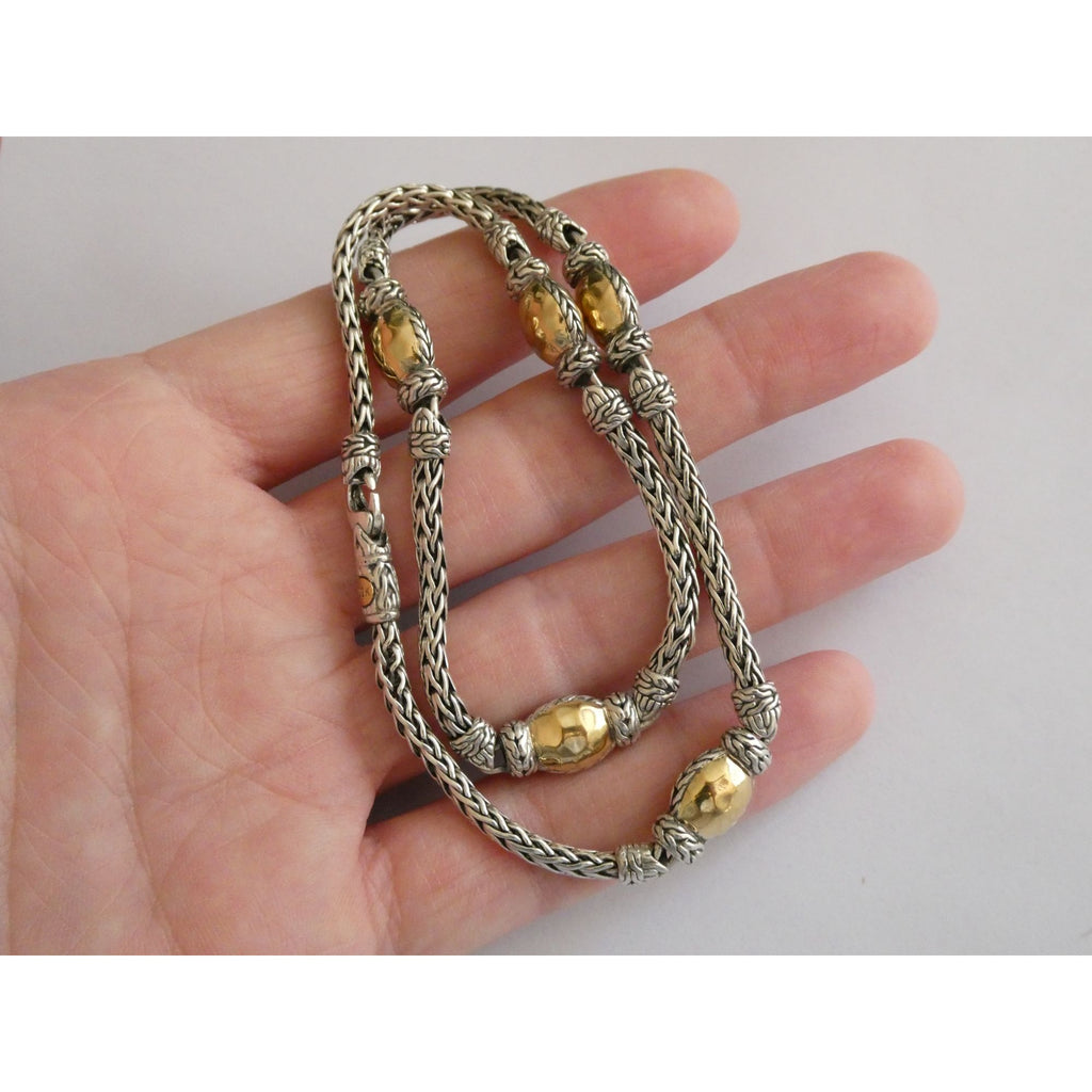 John Hardy Palu Sterling Silver and Hammered 22k Yellow Gold 5 Station Necklace
