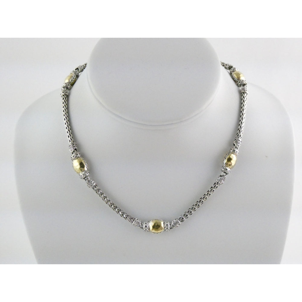 John Hardy Palu Sterling Silver and Hammered 22k Yellow Gold 5 Station Necklace