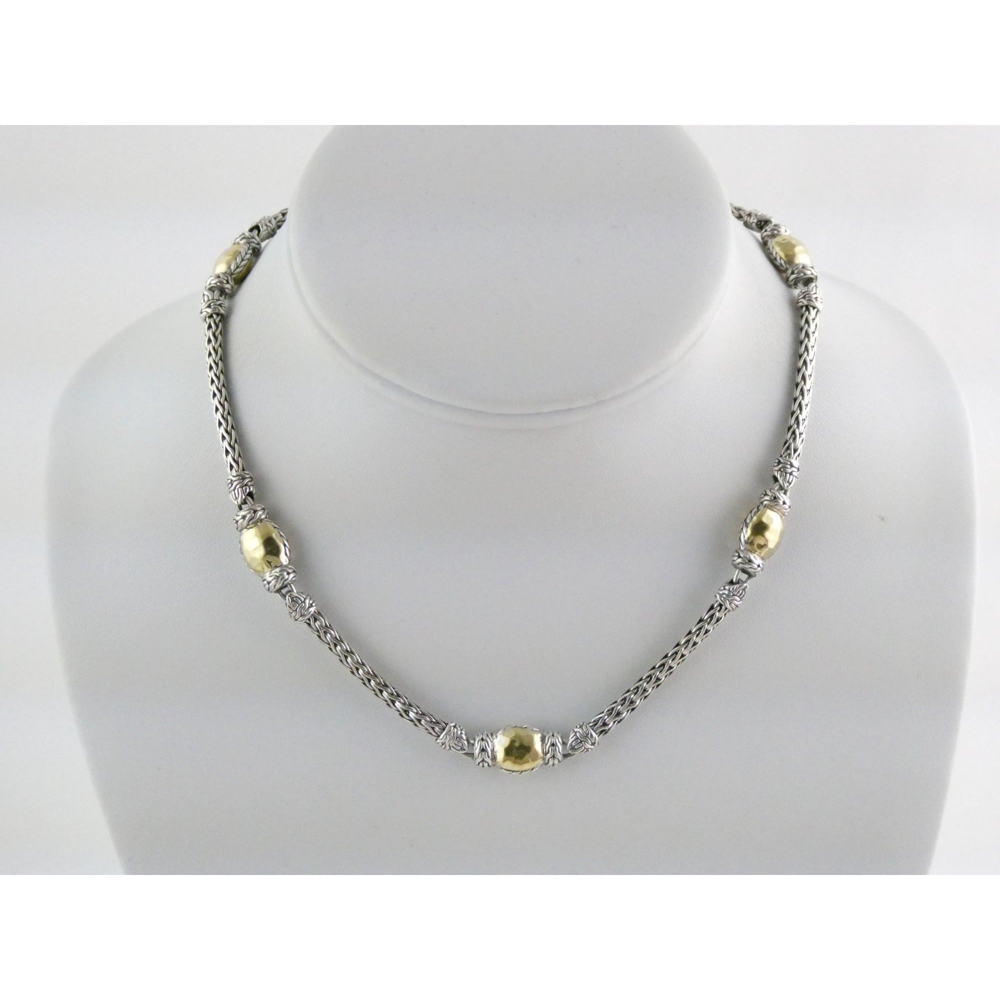 John Hardy Palu Sterling Silver and Hammered 22k Yellow Gold 5 Station Necklace