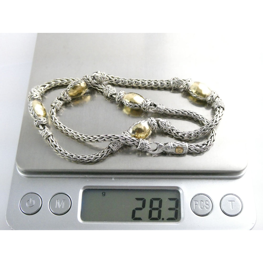 John Hardy Palu Sterling Silver and Hammered 22k Yellow Gold 5 Station Necklace
