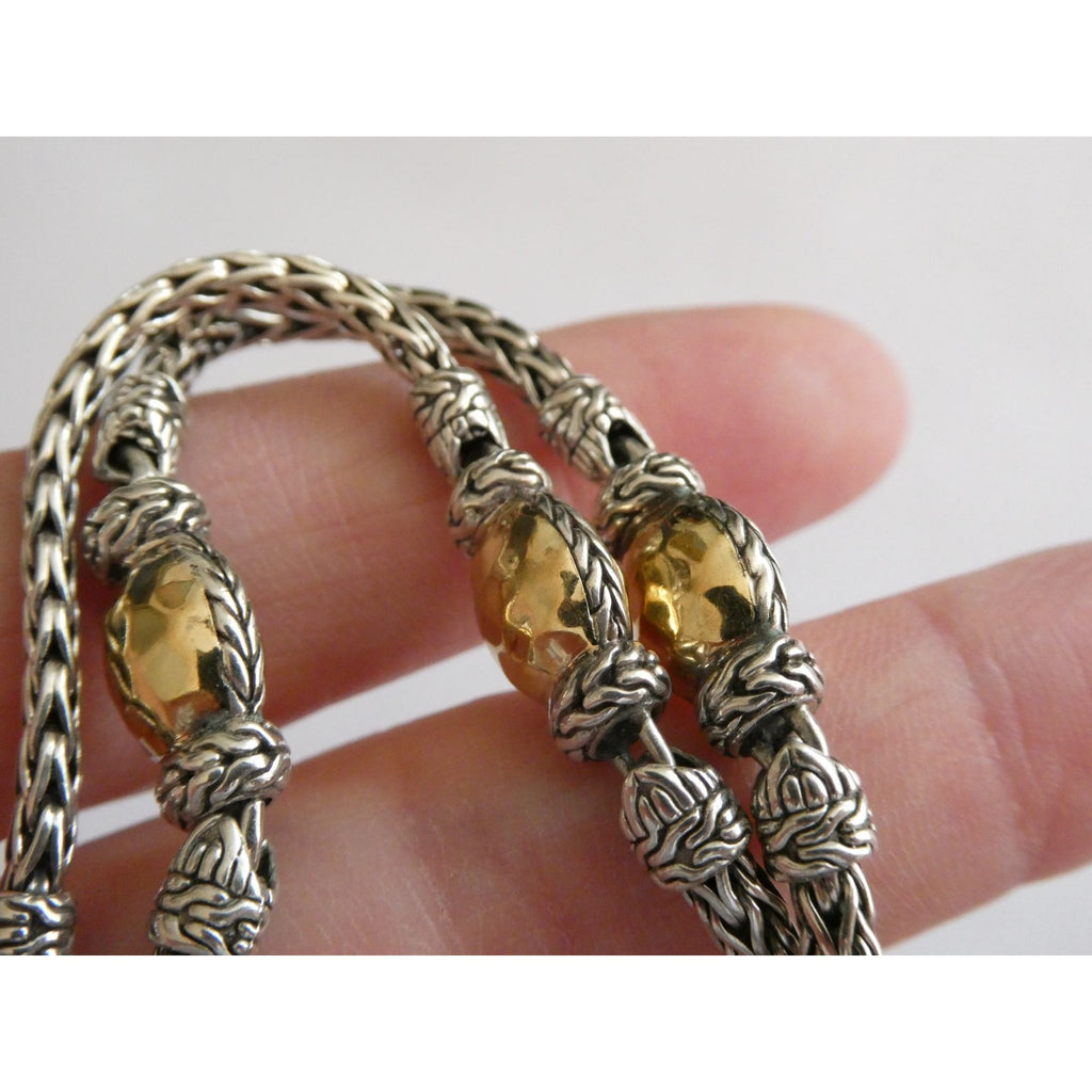 John Hardy Palu Sterling Silver and Hammered 22k Yellow Gold 5 Station Necklace