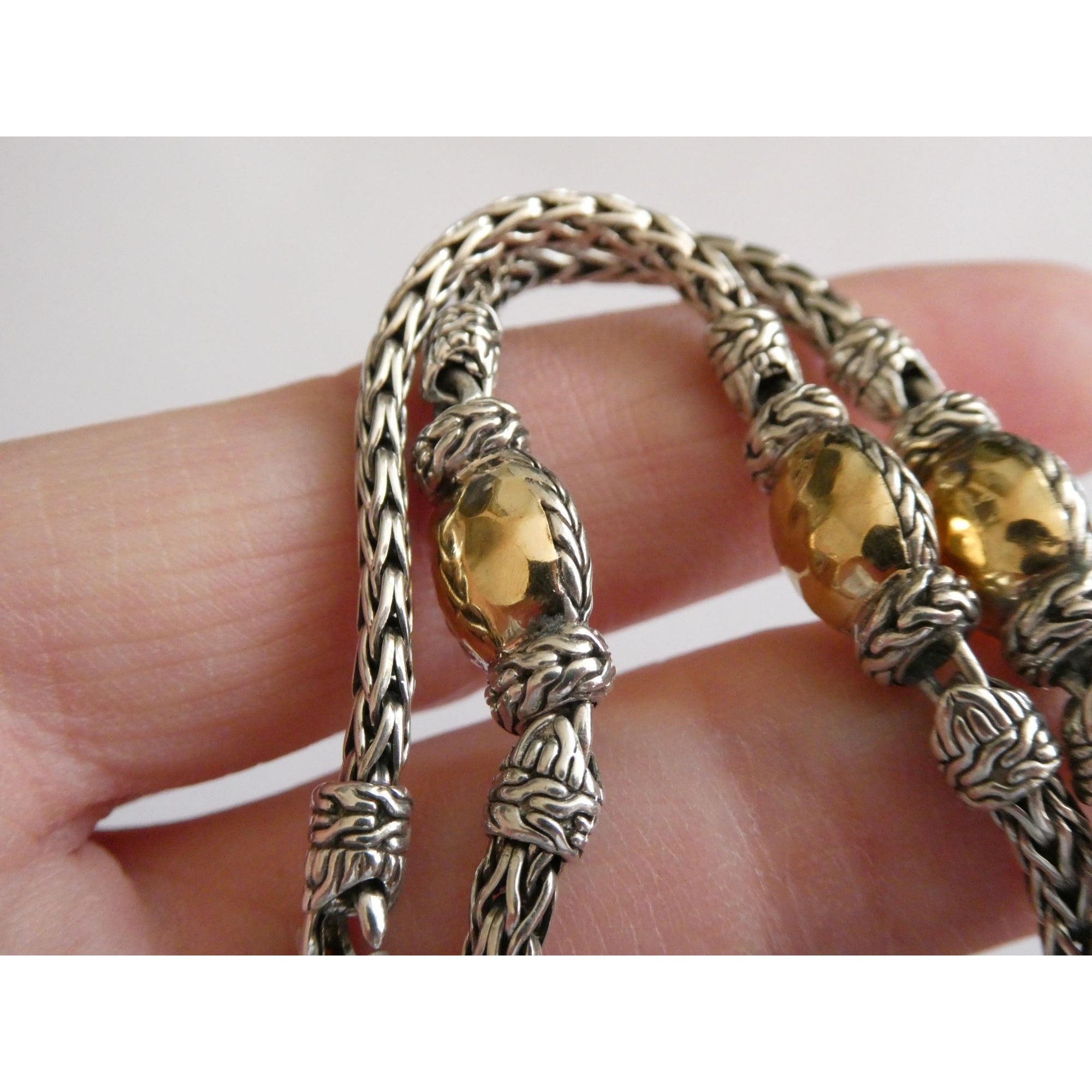 John Hardy Palu Sterling Silver and Hammered 22k Yellow Gold 5 Station Necklace