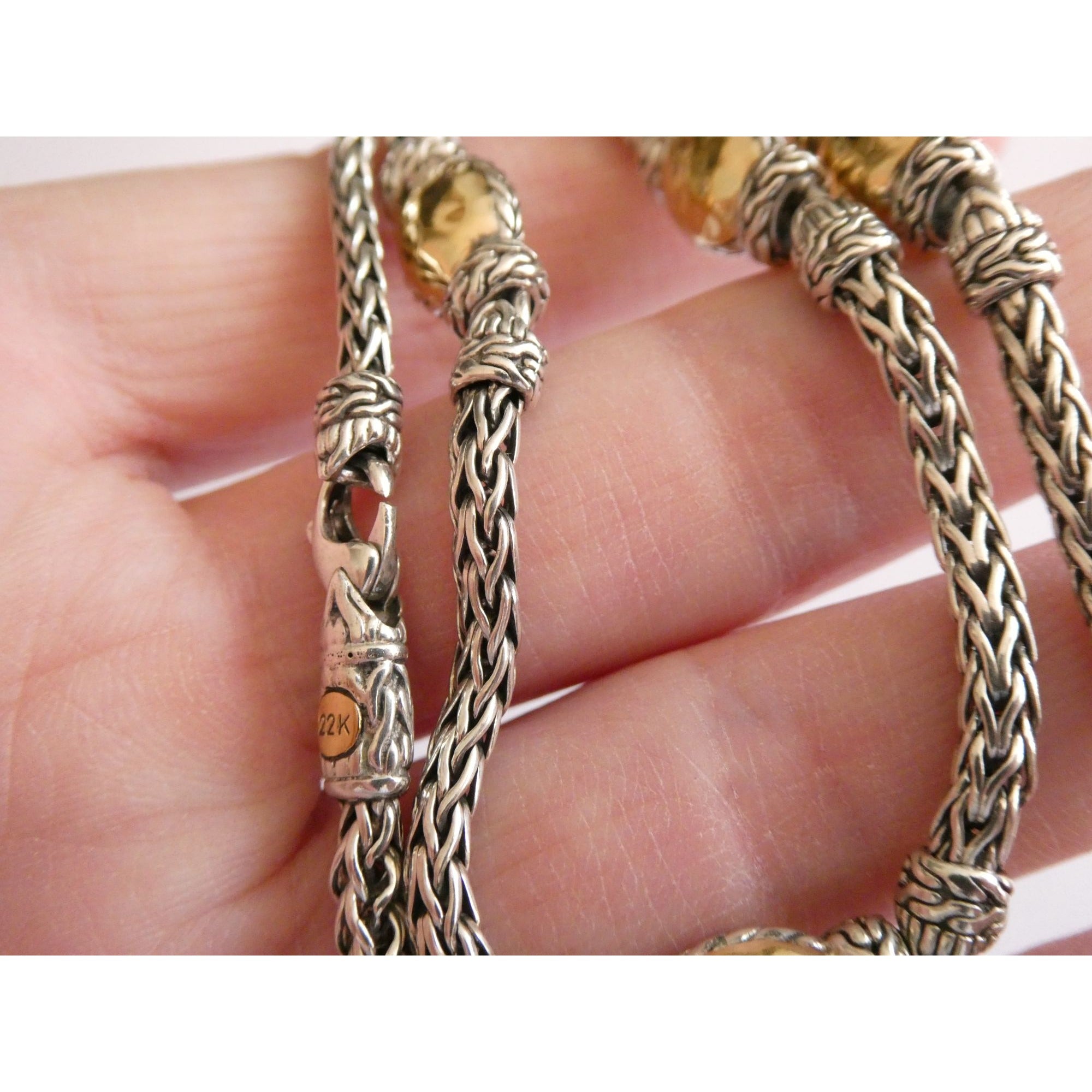 John Hardy Palu Sterling Silver and Hammered 22k Yellow Gold 5 Station Necklace