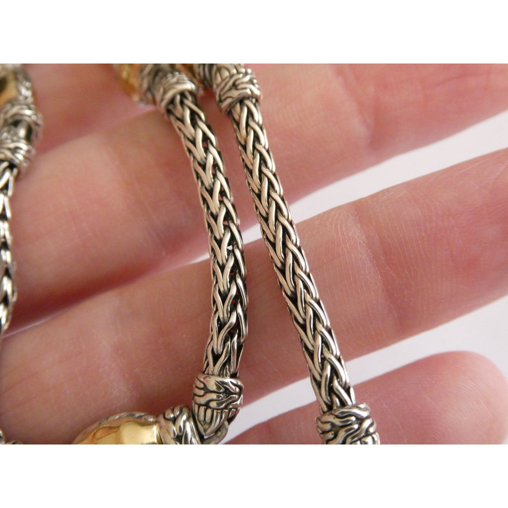 John Hardy Palu Sterling Silver and Hammered 22k Yellow Gold 5 Station Necklace